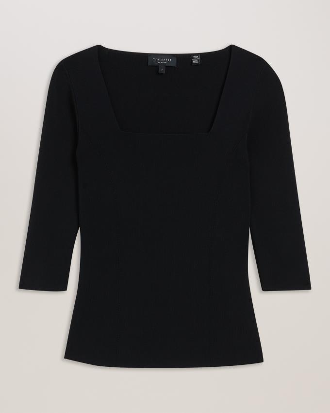 Hauts Ted Baker Square Neck Fitted Knit Noir Femme | XSZ-78542546